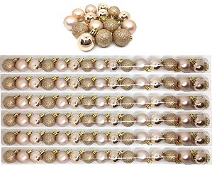 Kit 90 Bolas Natal Mista Glitter, Fosca, Champagne 3cm