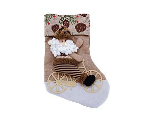 Meia Natal Papai Noel Pelúcia 3D Bike Tricô Forest 41cm -