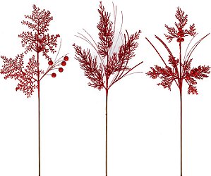 Kit Galho Folhas Rendado Gliter  Ramificado Natal 40cm 3 Pç