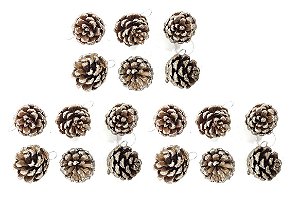 Kit Pinha Natural de Natal Glitter Prata 4cm 18 Peças