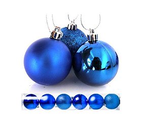 Kit 6 Bolas Natal Mista Glitter, Fosca, Lisa Azul Royal 7cm - Master Christmas