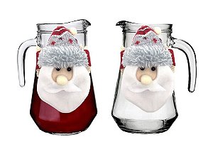 Jogo Jarra Vidro 780ml Decor Natal Papai Noel Pelúcia 2 Un
