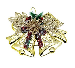 Sino Duplo Vazado Dourado Decor Natal Luxo 26cm - Magizi