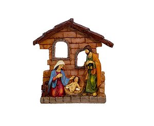 Presépio Sagrada Família Poliresina  Casa 12cm 3 Figuras