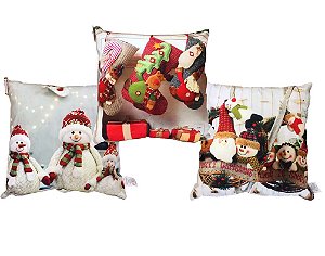 Jogo 3 Capas de Almofada  Natal Prime 45x45cm Boneco de Neve