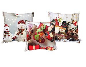 Jogo Capa de Almofada Estampa Natal Prime 45x45cm 3 Un