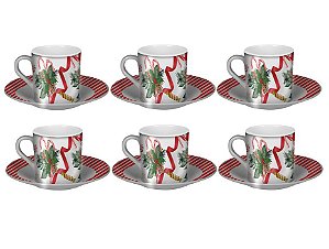 Jogo Xícara com Pires Para Café Melamina Decorado Natal 6 Un