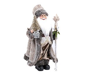 Papai Noel Super Casaco Marrom e Bege Pinheiro e Cedro 50cm