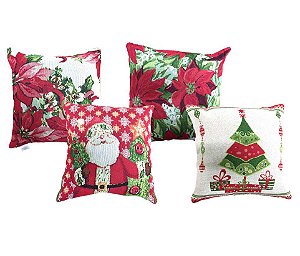 Conjunto 4 Capas de Almofada Natal Gobelin Premium 45x45cm
