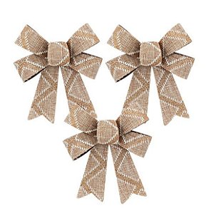 Kit Laço Acetinado Linho Palha Glitter Dourado 10cm 3 Un