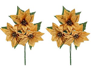 Jogo Buquê Natal Bico de Papagaio Veludo 3 Flores 35cm