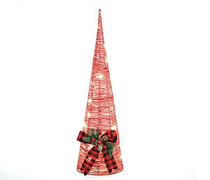 Árvore Pinheiro Cone Iluminado Laço Xadrez 15 Lâmpadas 50cm