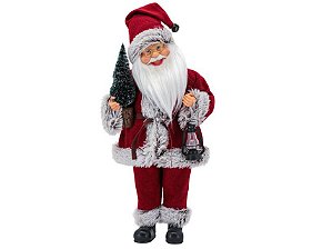Papai Noel Musical Movimento à Corda Vinho Casaco Polar 45cm