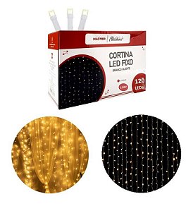 Cortina LED Fixo Branco Quente 120 Lâmpadas 1,2m x 90cm 127V