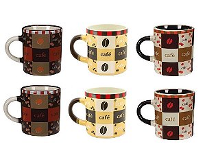 Jogo Mini Caneca Cerâmica Pilão 110ml 6 Unidades - Yazi