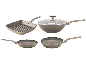 Conjunto Frigideiras e Grill Work Sartin Cook Champanhe Gás  Revestimento Cerâmica Premium 4 Peças - Mimo Style