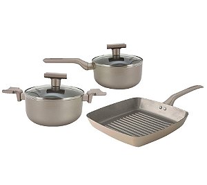 Conjunto 3 Panelas Sartin Cook Champanhe Gás Revestimento Cerâmica Premium 3 Camadas - Mimo Style
