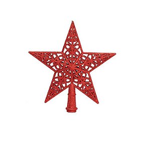 Estrela Ponteira Glitter Arabesco Vermelho 21cm - Magizi