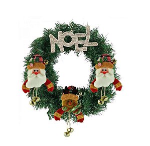 Guirlanda Decorada 25cm Placa Noel Champanhe e Personagens Pelúcia Guizo Premium - Magizi