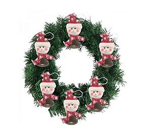 Guirlanda Decorada 40cm com 6 Sinos Metal Rústico Pelúcia Boneco de Neve - Magizi