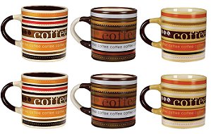 Jogo Mini Caneca Cerâmica Caboclo 110ml 6 Unidades - Yazi
