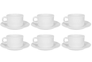 Jogo de Xícara com Pires Para Chá Plástico Melamina Branca 200ml 6 Un