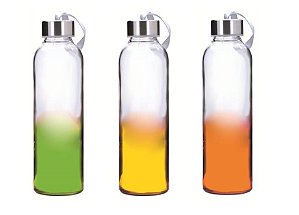 Jogo 3 Garrafas Vidro Matiz 500ml Verde, Amarelo e Laranja