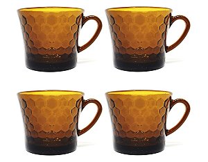 Conjunto Xícara de Chá Vidro Âmbar Tradicional Colmeia 200ml 4 Unidades - Fratelli