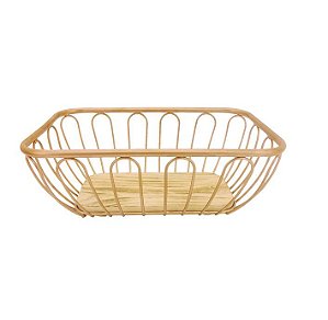 Cesta Metal Dourada Fundo Madeira Singapura Média 25cm x 15cm - Yazi