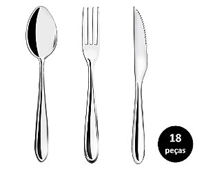 Jogo Talhares de Mesa Inox Prime Lagoa 18 Peças Garfo, Colher e Faca Churrasco - Yazi