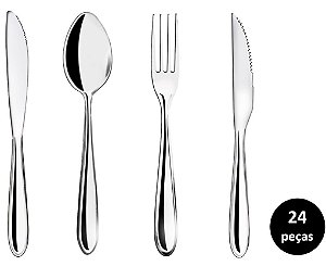 Jogo Talhares Inox Lagoa 24 Peças Garfo, Colher, Faca Mesa e Churrasco Prime - Yazi