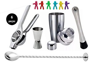 Kit Barman Aço Inox Prime 6 Peças com Coqueteleira e Marcadores Color - Yangzi