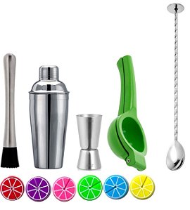 Kit Drink Barman Coqueteleira e Marcador de Copos Color Citrus 6 Peças - Yangzi