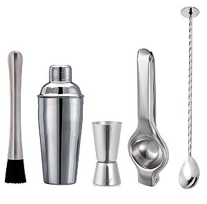 Kit Bartender Aço Inox Premium 5 Peças com Coqueteleira - Yangzi