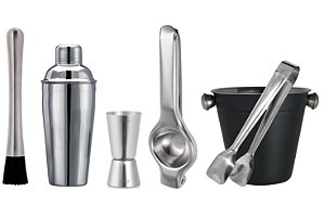 Kit Caipirinha Barman Inox Prime Coqueteleira e Balde de Gelo 6 Peças - Yangzi
