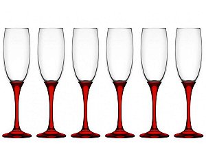 Jogo Taça Venue Red Champagne 220ml Pé Vermelho 6 Unidades