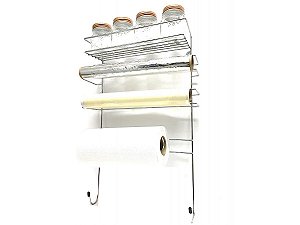 Suporte Porta Condimentos 6 em 1 Com 4 Potes Vidro Rosê Gold