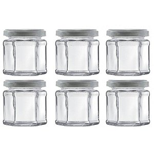 Jogo com 6 Potes de Vidro Sextavado com Tampa 180ml - Wheaton