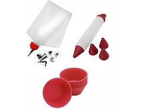 Kit Confeiteiro Cupcake 19 Peças, Forminha Silicone, Caneta de Confeitar, Saco e Bicos de Confeitar - Yazi