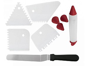 Kit Confeiteiro Para Bolos 10 Peças Carol Fiorentino, Caneta De Decorar, Raspadores E Espátula Curva - Yazi