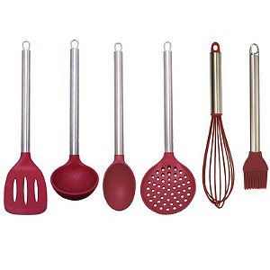 Jogo de Utensílios em Silicone e Inox Premium 6 Peças Yazi