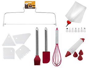 Kit Confeitaria Master 16 Peças Bicos Raspadores Nivelador e Utensílios Silicone Elite - Yangzi