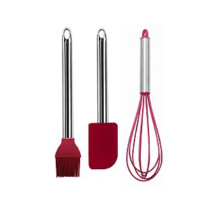 Jogo Confeitaria 3 Peças Pincel, Rapa Tudo e Fouet Silicone Inox Elite - Yangzi