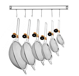 Jogo Peneiras Aço Inox Premium 6 Tamanhos + Suporte para Parede - Yangzi