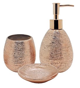 Conjunto para Banheiro Lunar Bronze Rosê Cerâmica 3 Peças - Mimo Style