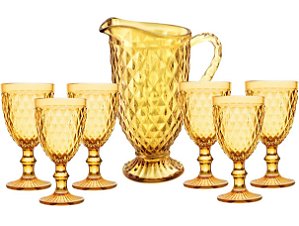 Jogo Jarra 1,2 Litros com 6 Taças Âmbar Verre 240ml Vidro Premium - Mimo Style