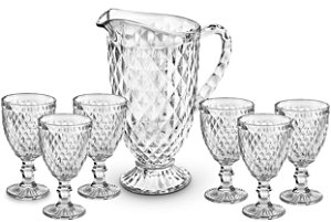Jogo Jarra 1,2 Litros com 6 Taças Clear Verre 240ml Vidro Bico de Abacaxi - Mimo Style
