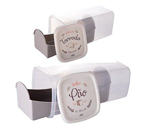 Jogo Porta Pão de Forma e Porta Torradas com Bandeja interna para Servir - Plasútil