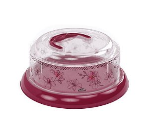 Queijeira Porta Queijo Decorado Bordô Floral Tampa de Rosca - Plasútil