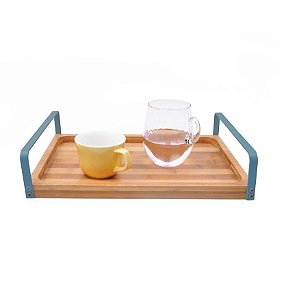 Bandeja Retangular Bambu Premium 34cm Alça Inox Aspen - Yangzi